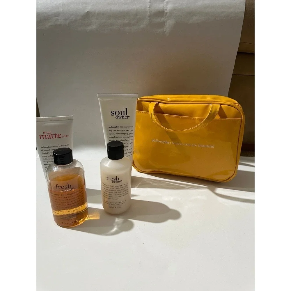 philosophy fresh 5pc Set cream body spritz shampoo total mateness soul owner bag